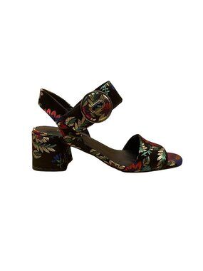 Vaneli Women’s Black Floral Embroidered Open Toe Block Heel Sandals Size 9N